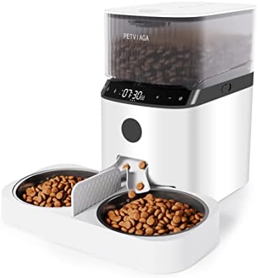  PETVIAGA Elevated Automatic Cat Feeders For 2 Cats, 5L Multiple Cat Feeder With Timer, 2-Way Divider & Raised Stainless Steel Bowls, Timed Dog Food Dispenser With 1-6 Meals & 20 Portions Control