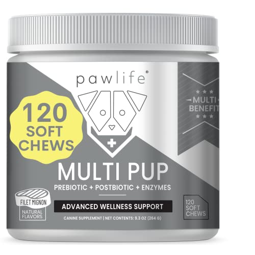  Daily Multivitamin Supplement Chews For Dogs - Joint Support, Digestive Enzymes, Immune System & Mobility, Probiotics For Dogs - Pawlife Multipup 5 In 1 Advanced Wellness Support