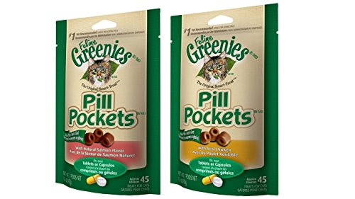  Greenies Feline Pill Pockets Cat Treats, (2), 1.6 Oz. Bags (90 Treats)