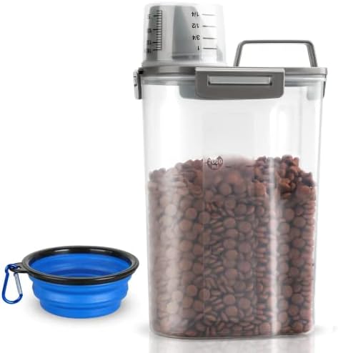  TIOVERY Upgraded Dog Food Storage Container Small, Cat Food Container Airtight, Pet Food Container Dispenser With Pour Spout, Measuring Cup And 4 Seal Buckles For Dogs, Cats, Birds (Blue)