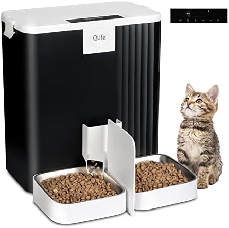  QLIFE Automatic Cat Dog Feeder: Dry Food Dispenser For Dog, Auto Pet Feeder, Portion Control Automatic Dog Feeder (White WiFi, 6L)