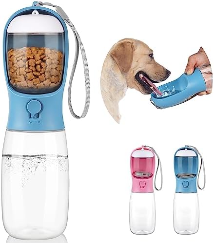  Kytely Dog Water Bottle 2 In 1, Portable Pet Water Bottle With Food Container, Leak Proof Puppy Water Dispenser With Drinking Feeder For Pets Outdoor Walking, Hiking, Puppy Essentials (19oz Blue)