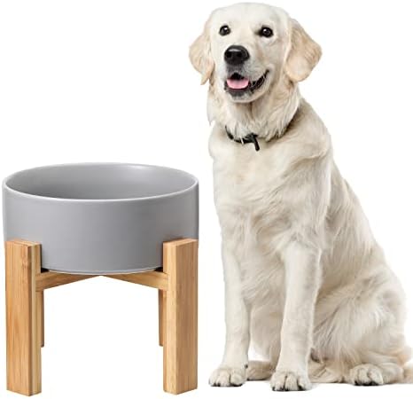 Ceramic Elevated Raised Cat Bowl With Wood Stand No Spill Pet Food Water Feeder Cats Small Dogs