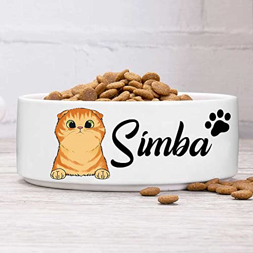 GENERIC Personalized Cat Bowls With Name & Breed Designs, Custom Cute Ceramic Kittens Bowl Icons, Customized Dish For Water, Dry Wet Food, Owner Gift, Available Small Larger Sizes, White