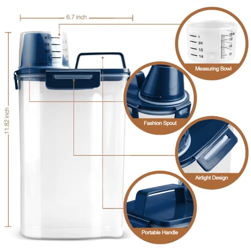  TIOVERY Upgraded Dog Food Storage Container Small, Cat Food Container Airtight, Pet Food Container Dispenser With Pour Spout, Measuring Cup And 4 Seal Buckles For Dogs, Cats, Birds (Blue)