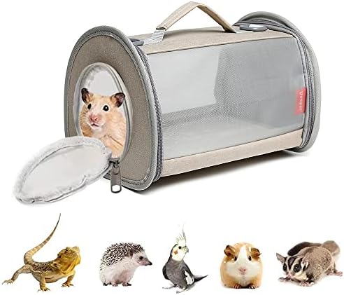 GENERIC Portable Travel Small Animal Carrier Bag Guinea Pig Carrier Bird Rabbit Turtle Carrier Cage Portable Travel Hamster Small Pet Bag Bird Rabbit Guinea Pig Squirrel Breathable Hangbag(Khaki)