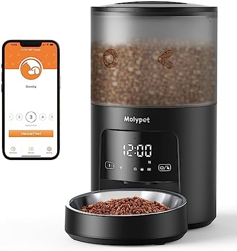  Molypet Automatic Cat Feeders - 5G WiFi Pet Feeder With APP Control, 4L Dry Food Dog Feeder With Low Food & Blockage Alarms, 1-10 Meals Per Day, Up To 10s Meal Call For Pets