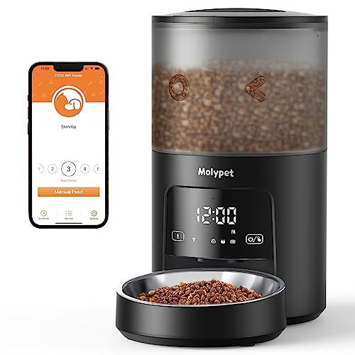  Molypet Automatic Cat Feeders - 5G WiFi Pet Feeder With APP Control, 4L Dry Food Dog Feeder With Low Food & Blockage Alarms, 1-10 Meals Per Day, Up To 10s Meal Call For Pets
