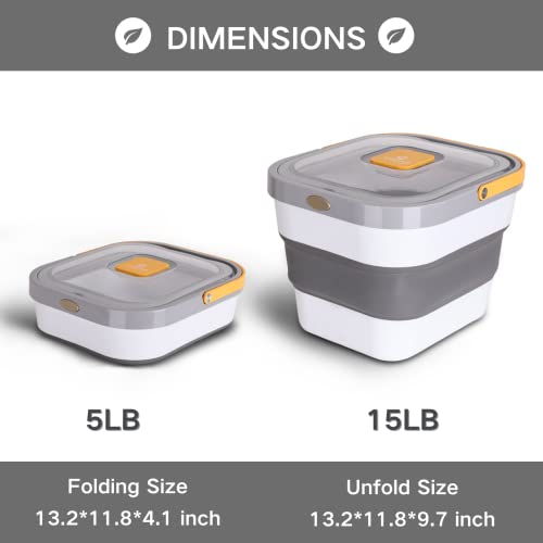  EassyHoo Dog Food Storage Container, 13lb Airtight Pet Food Container For Pets, Foldable Food Storage Bin For Cat Food And Bird Feed, Yellow
