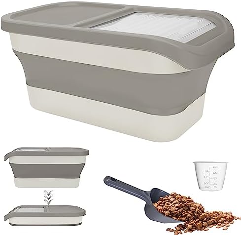  Yummy Sam Collapsible Dog Food Storage Container, 10-20 LB Large Capacity Pet Food Container Bin With Lids, Airtight Cat Food Containers Foldable Kitchen Rice Storage With Measuring Cup Scoop (Yellow)