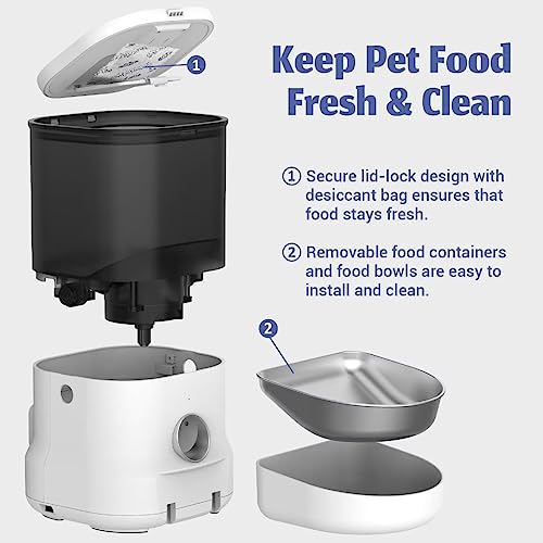  Automatic Cat Food Dispenser - Timed 1-6 Meals Daily Auto Pet Feeders For Dog & Cat With Voice Recorded Feeding Training, Clog-Free Design, Dual Power Supply (120"/3m Cord)
