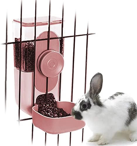  Gravity Rabbit Feeder And Water Dispenser Set, Hanging Automatic Cat Food And Water Dispenser Food Bowl For Bunny Guinea Pig Ferret (Pink)
