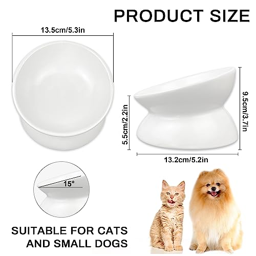 GENERIC PAILUOMU Ceramic Raised Cat Bowl, Set 2 Tilted Elevated Pet Food And Water Bowls, Stress Free Cat Dog Feeder Dish, Suitable For Small, Medium Cats And Dogs,White