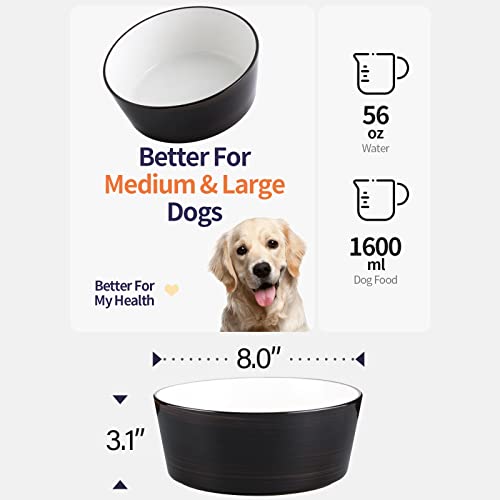  Addogyy Black Elevated/Raised Dog Bowl Ceramic With Wood Stand For Medium Large Breed,Dog Food Water Dish Heavy Wighted, Non Slip Modern Cute Porcelain Pet Bowl Extra Large Wide Mouth