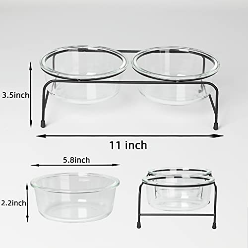  GDCZ Glass Raised Cat Or Small Dog Bowls With Heighten Metal Stand And Non-Slip Bottom For Pet Food And Water Dishes,18 Ounces Transparent