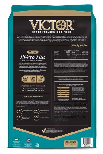 VICTOR Super Premium Dog Food – Hi-Pro Plus Dry Dog Food – 30% Protein, Gluten Free - For High Energy And Active Dogs & Puppies, 50lbs