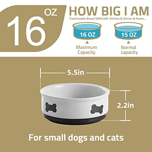  Sweejar Ceramic Dog Bowls With Bone Pattern, Dog Food Dish For Small Dogs, Porcelain Pet Bowl For Water 16 Fl Oz (Gray)