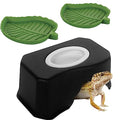  WAYUTO Reptile Hideout With Removable Sink Basin Reptile Hide Cave And 2pcs Leaf Reptile Food Dishes Water Bowl Reptile Feeding Plate For Lizards Geckos Snakes Turtles