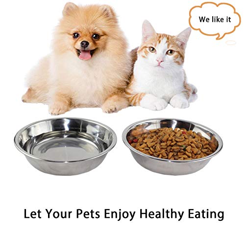  Stainless Steel Dog Cat Bowls, 4 Pack Shallow Cat Dishes For Food And Water, Metal Whisker Relief Pet Bowl For Small Dogs And Cats, 12oz