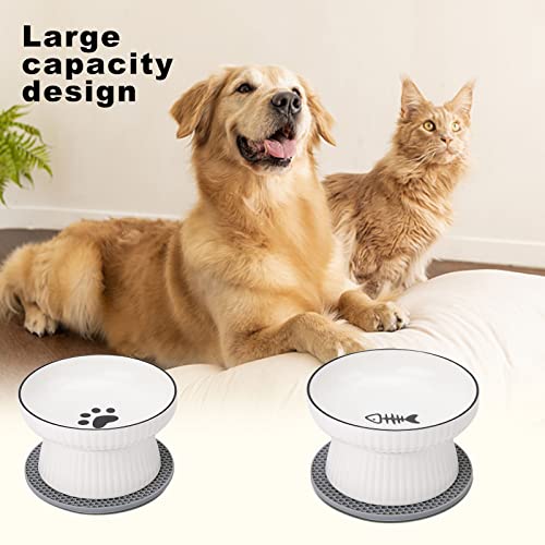  Large Elevated Cat Food Bowl,Raised Dog Bowl,Ceramic Raised Deep Water Bowl For Cats & Dogs,Stress Free Food Feeding Dish,Whisker Fatigue,Anti Vomiting,Non Tipping (Fishbone)