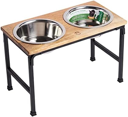  Brave Bark Wood & Metal Feeder - Premium Mango Wood Feeder With Metal Stand, 2 Stainless Steel Bowls For Food Or Water Included, Perfect For Dogs,Cats And Pets Of Any Size, For Home Or Office (Medium)