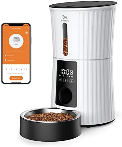  Petory Timed Automatic Cat Feeders - 4L Programable Dry Food Dispenser For Cats And Small Medium Dogs 6 Meals With Desiccant Bag Dual Power Supply 10S Voice Recorder