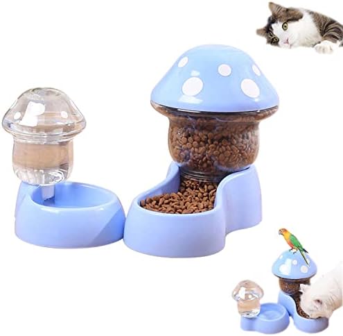  Mushroom Cat Feeder And Water Bowl Mushroom Shape Cat Feeder Mushroom Cat Food Feeder Pet Feeder And Water Food Dispenser Automatic For Small Large Pets Puppy Kitten Rabbit Bunny (Blue)