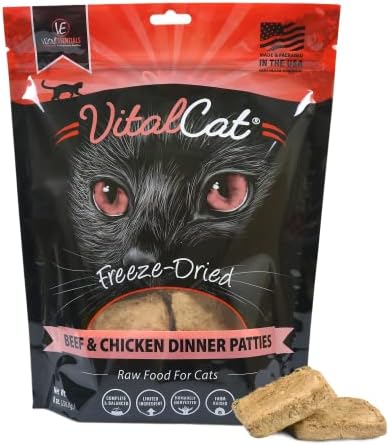  Vital Essentials Freeze Dried Cat Food, Pork Dinner Patties 8 Oz