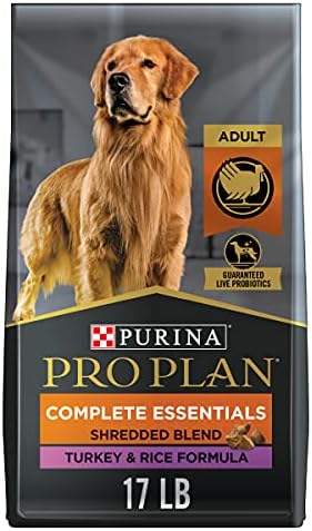  Purina Pro Plan High Protein Dog Food With Probiotics For Dogs, Shredded Blend Turkey & Rice Formula - 17 Lb. Bag