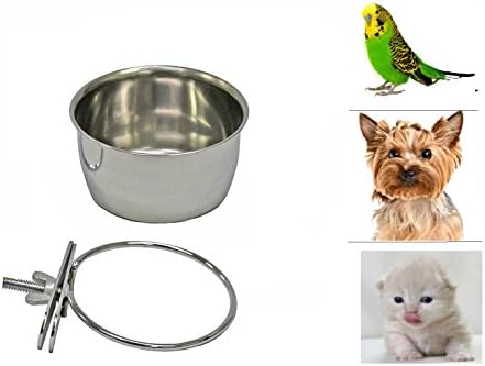  Pet Dog Stainless Steel Coop Cups With Clamp Holder - Detached Dog Cat Cage Kennel Hanging Bowl,Metal Food Water Feeder For Small Animal Ferret Rabbit (XL)