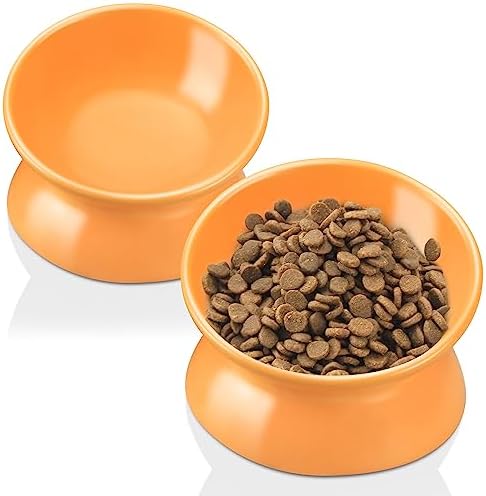 GENERIC PAILUOMU Ceramic Raised Cat Bowl, Set 2 Tilted Elevated Pet Food And Water Bowls, Stress Free Cat Dog Feeder Dish, Suitable For Small, Medium Cats And Dogs,White