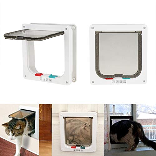  Cyrank Cat Door, 4 Way Locking Durable Cat Flap Door Interior Cat Door For Cat Litter Box Or Automatic Feeder