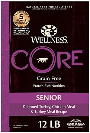  Wellness CORE Grain-Free Senior Dry Dog Food, Made In USA With Natural Ingredients, No Meat By-Product, Fillers, Artificial Flavors, Or Preservatives (12-Pound Bag, Turkey)
