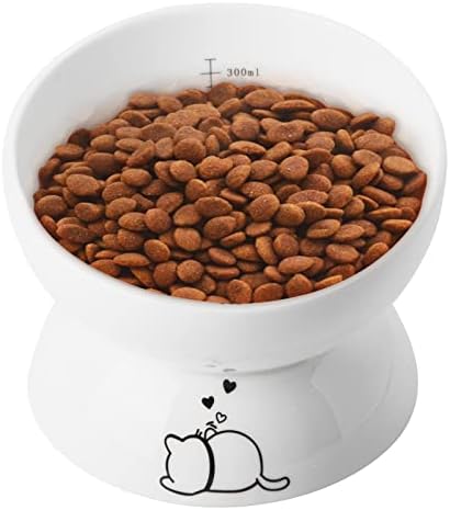  YouPeng Raised Cat Food And Water Bowl, Tilted Elevated Cat Food Bowls No Spill, Ceramic Cat Food Feeder Bowl, For Protect Cat's Spine, Anti Vomiting, Backflow Prevention, 15oz