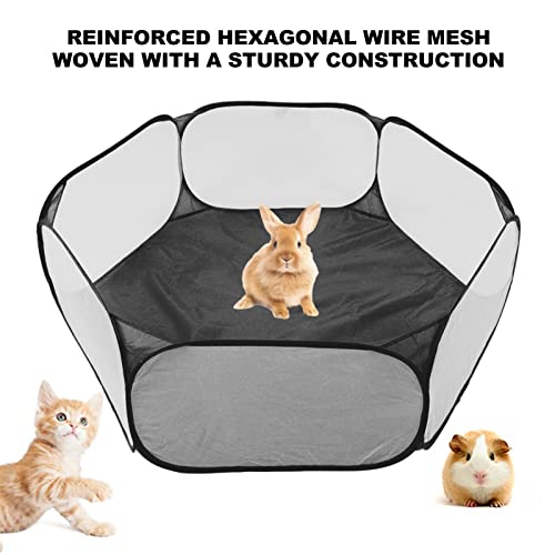  Small Animal Playpen, Breathable Foldable Small Pet Cage Tent For Outdoor Indoor Guinea Pig Rabbits Hamster Chinchillas Hedgehogs Black
