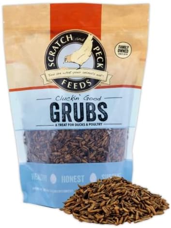 Scratch And Peck Feeds Cluckin’ Good Grubs For Chickens - Sustainably Grown In North America - Natural High Protein, Calcium Dense - Dried Black Soldier Fly Larvae Bird Treats - 8-lbs.