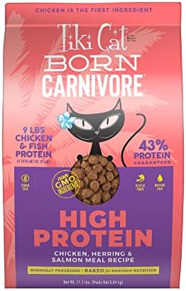  Tiki Cat Born Carnivore High Protein, Herring & Salmon Meal, Grain-Free Baked Kibble To Maximize Nutrients, Dry Cat Food, 2.8 Lbs. Bag