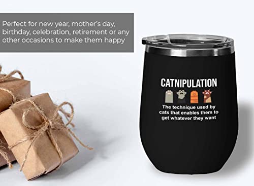  Flairy Land Cat Lady Black Wine Tumbler 12oz - Catnipulation Defiition -Cat Funny Gifts Cat Mom Cat Grandma Pet Paw Kitten Whiskers Cat Lovers Feline Cat Person Cat Rescuer