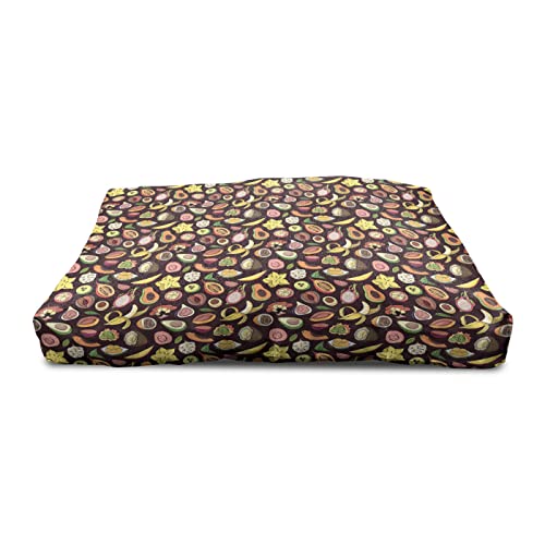  Lunarable Tropical Wooden Pet House, Juicy Veggie Food Pattern On Dark Background Exotic Arrangement Cartoon, Outdoor & Indoor Portable Dog Kennel With Pillow And Cover, Large, Multicolor