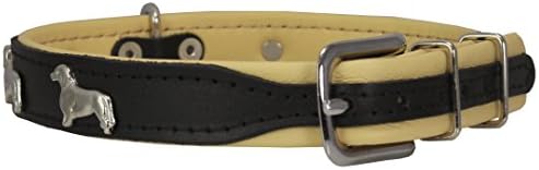 Dogs My Love Real Leather Soft Leather Padded Dog Collar Dachshund (10.5"-12" Neck; 3/4" Wide, Brown/Beige)