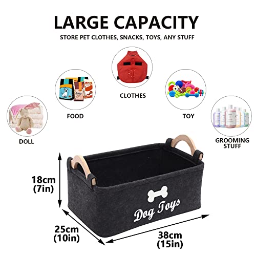  Morezi Felt Pet Toy Box And Dog Toy Box Storage Basket Chest Organizer - Perfect For Organizing Pet Toys, Blankets, Leashes And Food - Dog Toy - Dark Grey