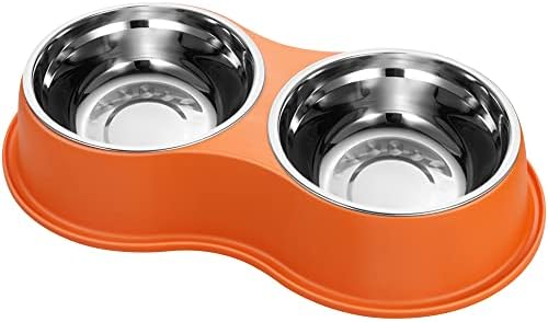  Dog Bowls Double Dog Water And Food Bowls Stainless Steel Bowls With Non-Slip Resin Station, Pet Feeder Bowls For Puppy Medium Dogs Cats (Green)