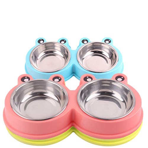  POPETPOP Stainless Steel Cat Bowls Stainless Steel Cat Bowl Pet Double Bowls Frog Shape Dog Cat Food Bowl Stainless Steel Dishes For Cat Dog Kitten Pet Supplies (Blue,) 2pcs Stainless Steel Cat Bowl