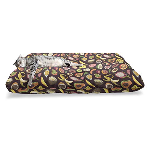  Lunarable Tropical Pet Bed, Juicy Veggie Food Pattern On Dark Background Exotic Arrangement Cartoon, Chew Resistant Pad For Dogs And Cats Cushion With Removable Cover, 24" X 39", Multicolor