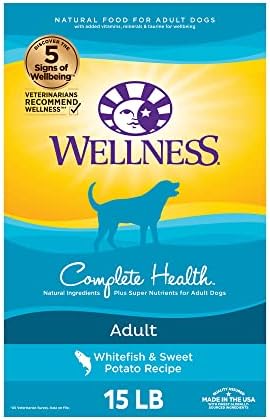  Wellness Complete Health Dry Dog Food With Grains, Natural Ingredients, Made In USA With Real Meat, All Breeds, For Adult Dogs (Lamb & Barley, 5-Pound Bag)