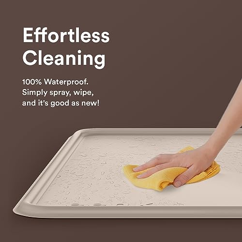  Pee Pad Tray For Dogs - Raised Lip Edge For No Spill Floor Protection, 27” X 27” Non-Slip Silicone Mat - Large Beige