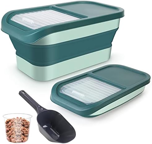  ShineMe Collapsible Dog Food Container, 13 LB Foldable Pet Food Storage Containers With Lids, Airtight Cat Food Containers With Measuring Cup And Scoop, Kitchen Rice Cereal Containers, Yellow