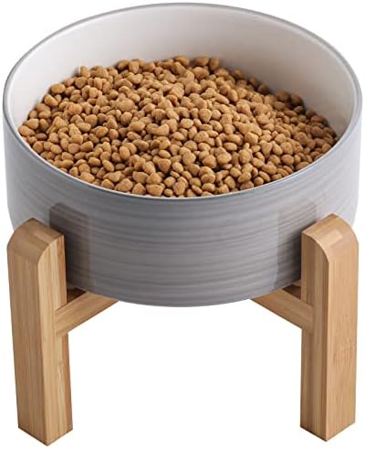  Addogyy Black Elevated/Raised Dog Bowl Ceramic With Wood Stand For Medium Large Breed,Dog Food Water Dish Heavy Wighted, Non Slip Modern Cute Porcelain Pet Bowl Extra Large