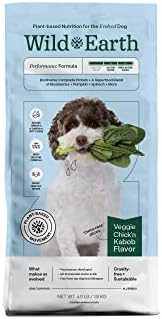  Wild Earth Vegan Dry Dog Food Performance Formula | Plant-Based Vegetarian Kibble | Wheat-Free, Allergen-Free, Veterinarian-Developed | Veggie Chick'n Kabob Flavor, 4lb Bag
