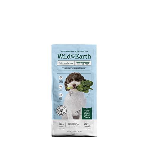  Wild Earth Vegan Dry Dog Food Performance Formula | Plant-Based Vegetarian Kibble | Wheat-Free, Allergen-Free, Veterinarian-Developed | Veggie Chick'n Kabob Flavor, 4lb Bag